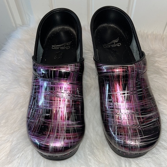 DANSKO leather clog shiny purple crosshatch Size 37 US 6.5 nursing comfort - Picture 12 of 14